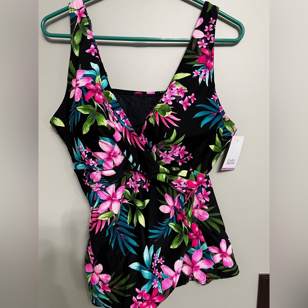 Croft & Barrow Pink and Blue Wrap Swimsuit top